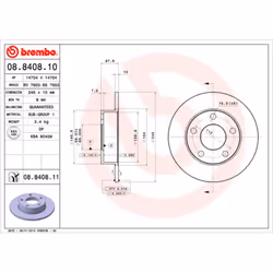 Disque de frein BREMBO 8840811 arrière, plein, 1 pièce
