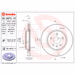 Disque de frein BREMBO 09A97211 arrière, ventilé, 1 pièce