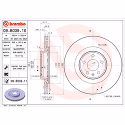 Disque de frein BREMBO 09B03911 avant, ventilé, à haute teneur en carbone, 1 pièce