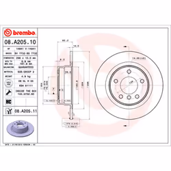 Disque de frein BREMBO 08A20511 arrière, plein, à haute teneur en carbone, 1 pièce