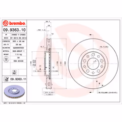 Disque de frein BREMBO 9936311 avant, ventilé, 1 pièce