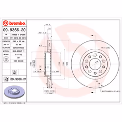 Disque de frein BREMBO 9936621 arrière, ventilé, 1 pièce