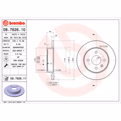 Disque de frein BREMBO 8762611 arrière, plein, 1 pièce