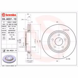 Disque de frein BREMBO 09A03111 avant, ventilé, 1 pièce
