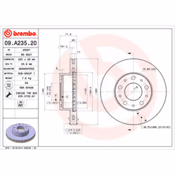 Disque de frein BREMBO 09A23520 avant, ventilé, 1 pièce