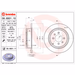 Disque de frein BREMBO 8693111 arrière, plein, 1 pièce