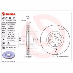 Disque de frein BREMBO 09A18511 avant, ventilé, à haute teneur en carbone, 1 pièce