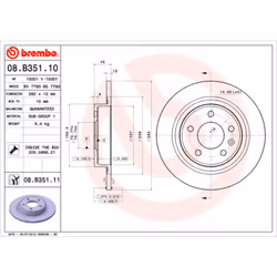 Disque de frein BREMBO 08B35111 arrière, plein, 1 pièce