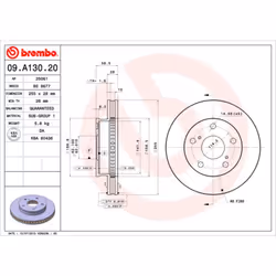 Disque de frein BREMBO 09A13020 avant, ventilé, 1 pièce