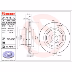 Disque de frein BREMBO 09A81811 arrière, ventilé, à haute teneur en carbone, 1 pièce