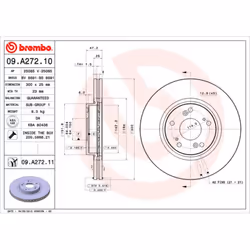 Disque de frein BREMBO 09A27211 avant, ventilé, 1 pièce