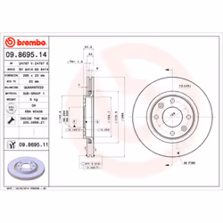 Disque de frein BREMBO 9869511 avant, ventilé, 1 pièce