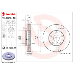 Disque de frein BREMBO 09A38611 avant, ventilé, 1 pièce