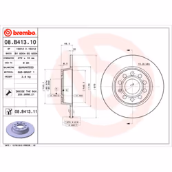 Disque de frein BREMBO 08B41311 arrière, plein, 1 pièce