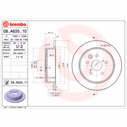 Disque de frein BREMBO 08A63511 arrière, plein, 1 pièce