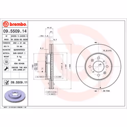 Disque de frein BREMBO 9550911 avant, ventilé, 1 pièce