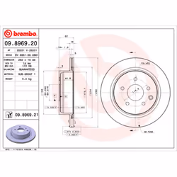 Disque de frein BREMBO 9896921 arrière, ventilé, 1 pièce