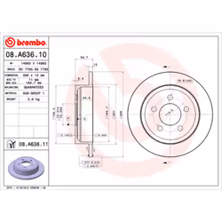Disque de frein BREMBO 08A63611 arrière, plein, 1 pièce
