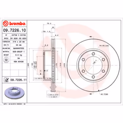 Disque de frein BREMBO 9722611 avant, ventilé, 1 pièce