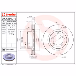 Disque de frein BREMBO 09A96611 avant, ventilé, 1 pièce