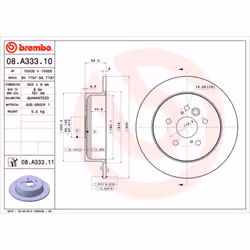 Disque de frein BREMBO 08A33311 arrière, plein, 1 pièce