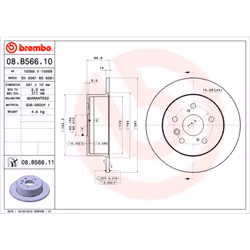 Disque de frein BREMBO 08B56611 arrière, plein, 1 pièce