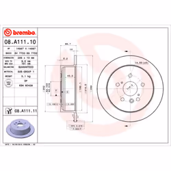 Disque de frein BREMBO 08A11111 arrière, plein, 1 pièce