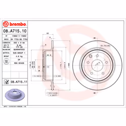 Disque de frein BREMBO 08A71511 arrière, plein, 1 pièce
