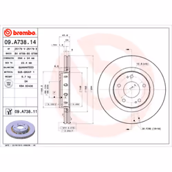 Disque de frein BREMBO 09A73811 avant, ventilé, 1 pièce