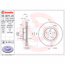 Disque de frein BREMBO 9567421 avant, ventilé, 1 pièce