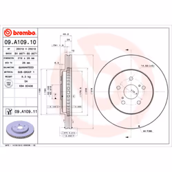 Disque de frein BREMBO 09A10911 avant, ventilé, 1 pièce