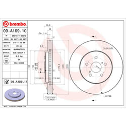 Disque de frein BREMBO 09A10911 avant, ventilé, 1 pièce