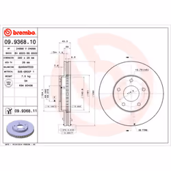 Disque de frein BREMBO 9936811 avant, ventilé, 1 pièce