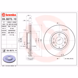 Disque de frein BREMBO 09B27210 avant, ventilé, 1 pièce