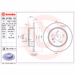 Disque de frein BREMBO 08A15011 arrière, plein, 1 pièce