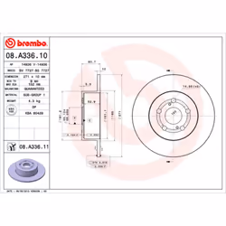 Disque de frein BREMBO 08A33611 arrière, plein, 1 pièce