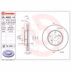 Disque de frein BREMBO 09A86511 avant, ventilé, 1 pièce