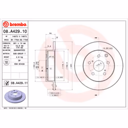 Disque de frein BREMBO 08A42911 arrière, plein, 1 pièce
