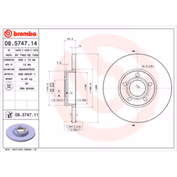 Disque de frein BREMBO 8574711 avant, plein, 1 pièce