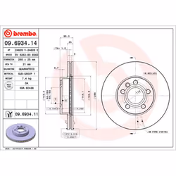 Disque de frein BREMBO 9693411 avant, ventilé, 1 pièce