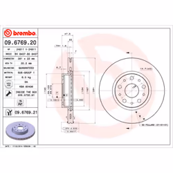 Disque de frein BREMBO 9676921 arrière, ventilé, 1 pièce