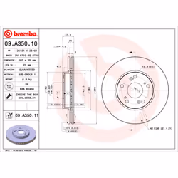Disque de frein BREMBO 09A35011 avant, ventilé, 1 pièce