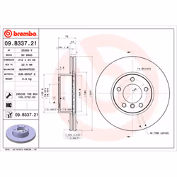 Disque de frein BREMBO 09B33721 avant, ventilé, à haute teneur en carbone, 1 pièce