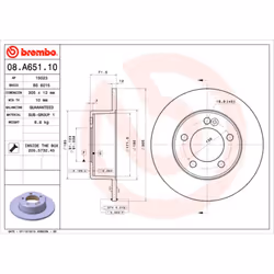 Disque de frein BREMBO 08A65110 arrière, plein, 1 pièce