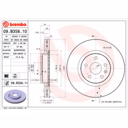 Disque de frein BREMBO 09B35811 avant, ventilé, à haute teneur en carbone, 1 pièce