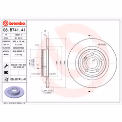 Disque de frein BREMBO 08B74141 arrière, plein, à haute teneur en carbone, 1 pièce