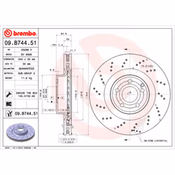 Disque de frein BREMBO 09B74451 avant, ventilé, à haute teneur en carbone, 1 pièce