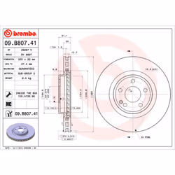 Disque de frein BREMBO 09B80741 avant, ventilé, à haute teneur en carbone, 1 pièce