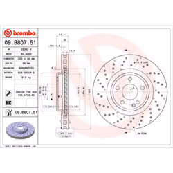 Disque de frein BREMBO 09B80751 avant, ventilé, à haute teneur en carbone, 1 pièce
