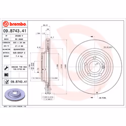 Disque de frein BREMBO 09B74341 arrière, ventilé, à haute teneur en carbone, 1 pièce